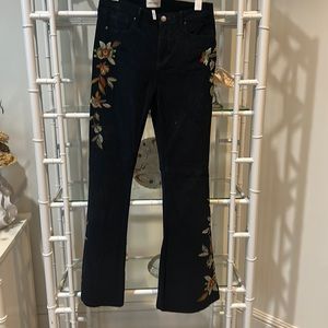 Black Corduroy Embroidered flares